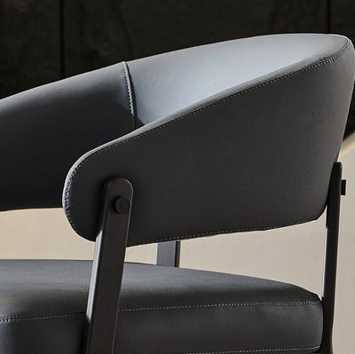 Contemporary Scandinavian Leather Carbon Steel Semi-Enclosed Rounded Square Dining Chair With Backrest For Living Room & Dining Room