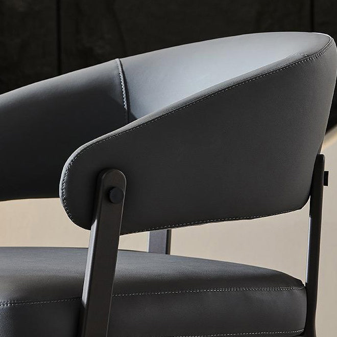 Contemporary Scandinavian Leather Carbon Steel Semi-Enclosed Rounded Square Dining Chair With Backrest For Living Room & Dining Room
