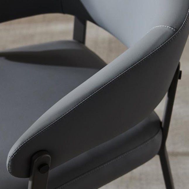 Contemporary Scandinavian Leather Carbon Steel Semi-Enclosed Rounded Square Dining Chair With Backrest For Living Room & Dining Room