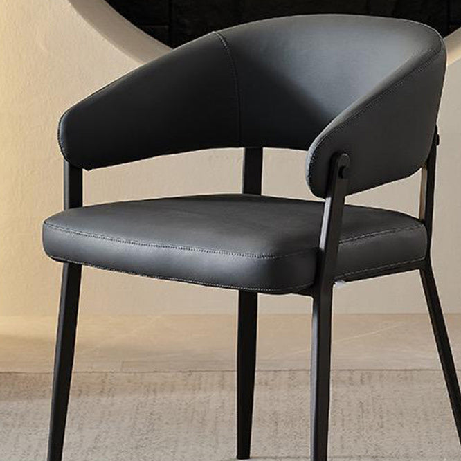 Contemporary Scandinavian Leather Carbon Steel Semi-Enclosed Rounded Square Dining Chair With Backrest For Living Room & Dining Room