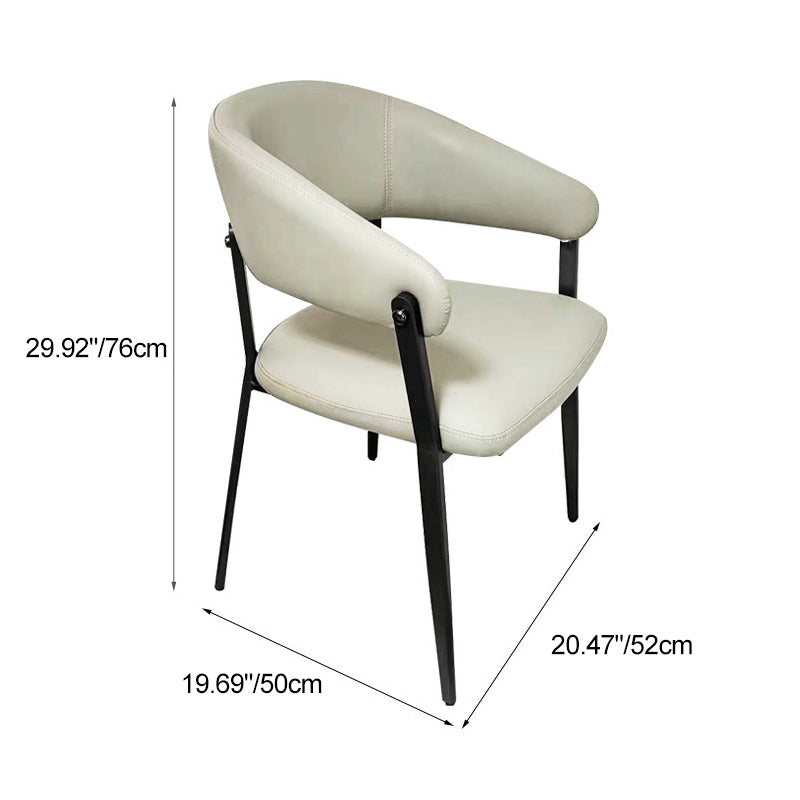 Contemporary Scandinavian Leather Carbon Steel Semi-Enclosed Rounded Square Dining Chair With Backrest For Living Room & Dining Room