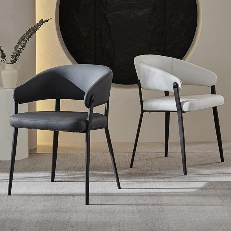 Contemporary Scandinavian Leather Carbon Steel Semi-Enclosed Rounded Square Dining Chair With Backrest For Living Room & Dining Room