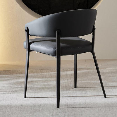 Contemporary Scandinavian Leather Carbon Steel Semi-Enclosed Rounded Square Dining Chair With Backrest For Living Room & Dining Room