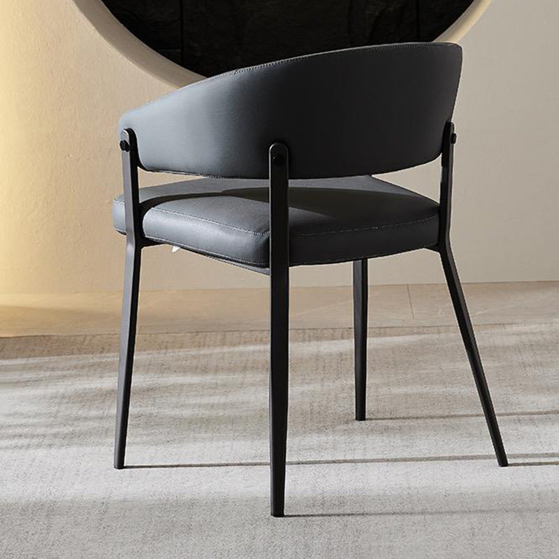 Contemporary Scandinavian Leather Carbon Steel Semi-Enclosed Rounded Square Dining Chair With Backrest For Living Room & Dining Room