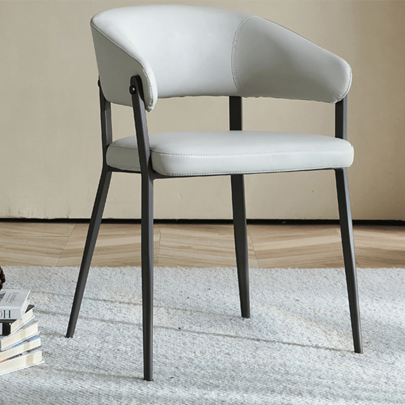 Contemporary Scandinavian Leather Carbon Steel Semi-Enclosed Rounded Square Dining Chair With Backrest For Living Room & Dining Room