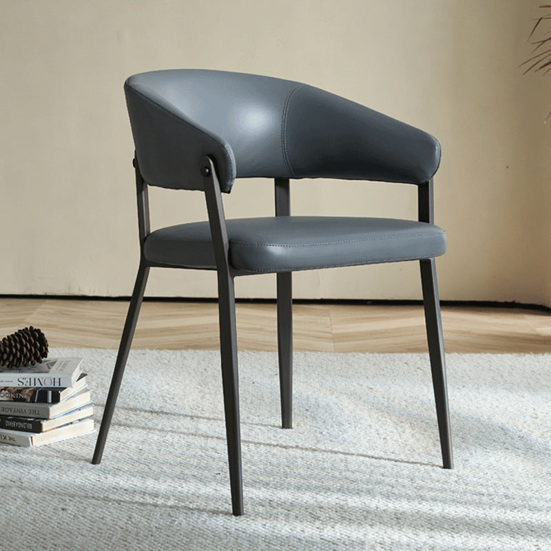 Contemporary Scandinavian Leather Carbon Steel Semi-Enclosed Rounded Square Dining Chair With Backrest For Living Room & Dining Room