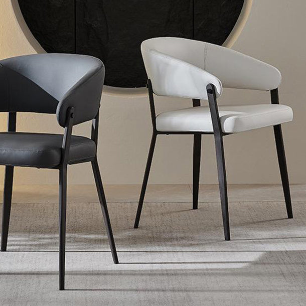 Contemporary Scandinavian Leather Carbon Steel Semi-Enclosed Rounded Square Dining Chair With Backrest For Living Room & Dining Room