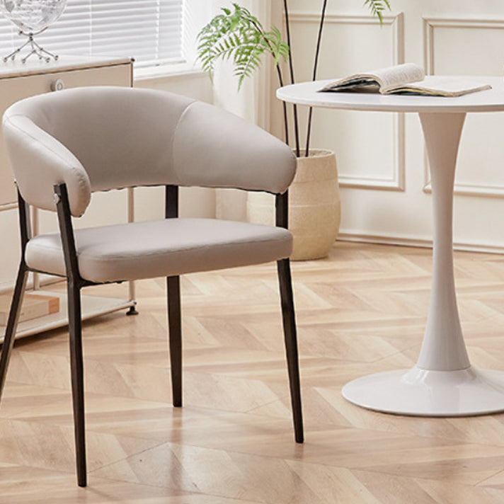 Contemporary Scandinavian Leather Carbon Steel Semi-Enclosed Rounded Square Dining Chair With Backrest For Living Room & Dining Room