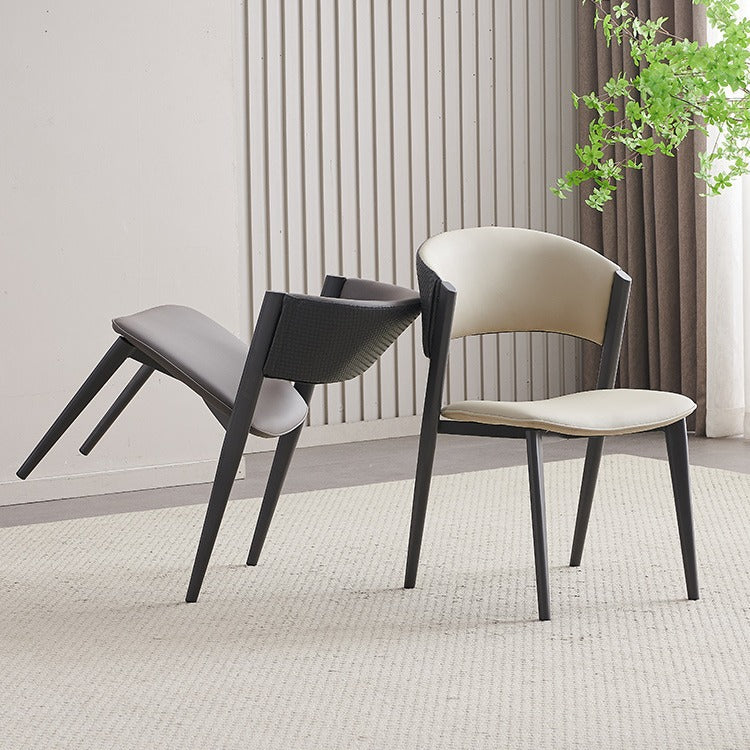 Contemporary Scandinavian Leather Carbon Steel Metal Curved Square Dining Chair With Backrest For Living Room & Dining Room