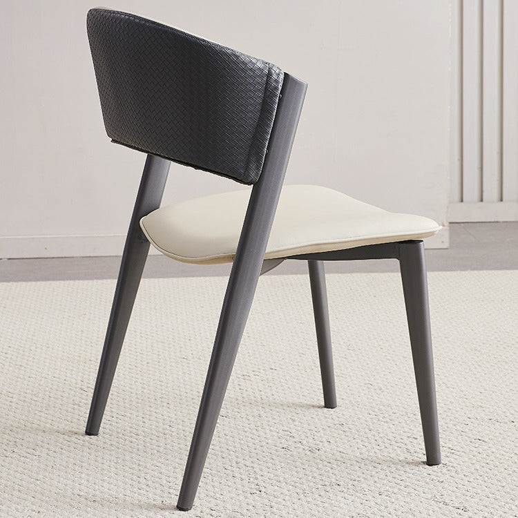 Contemporary Scandinavian Leather Carbon Steel Metal Curved Square Dining Chair With Backrest For Living Room & Dining Room