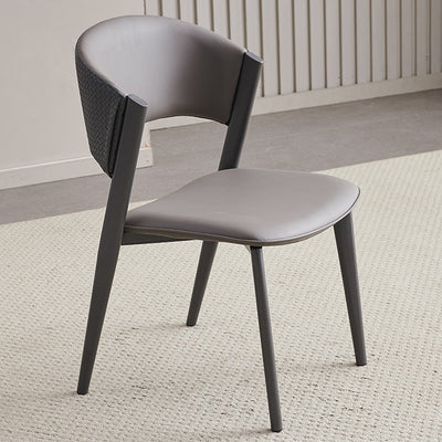 Contemporary Scandinavian Leather Carbon Steel Metal Curved Square Dining Chair With Backrest For Living Room & Dining Room