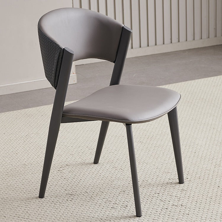 Contemporary Scandinavian Leather Carbon Steel Metal Curved Square Dining Chair With Backrest For Living Room & Dining Room