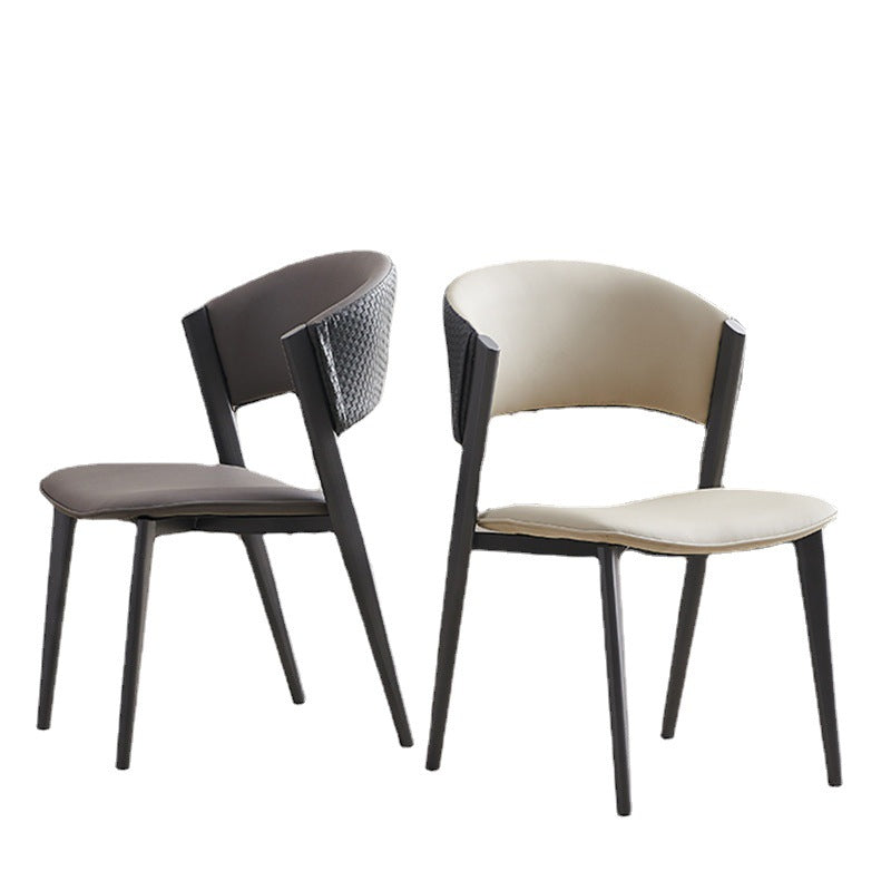 Contemporary Scandinavian Leather Carbon Steel Metal Curved Square Dining Chair With Backrest For Living Room & Dining Room