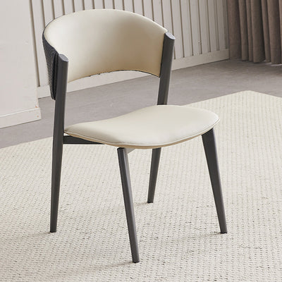 Contemporary Scandinavian Leather Carbon Steel Metal Curved Square Dining Chair With Backrest For Living Room & Dining Room