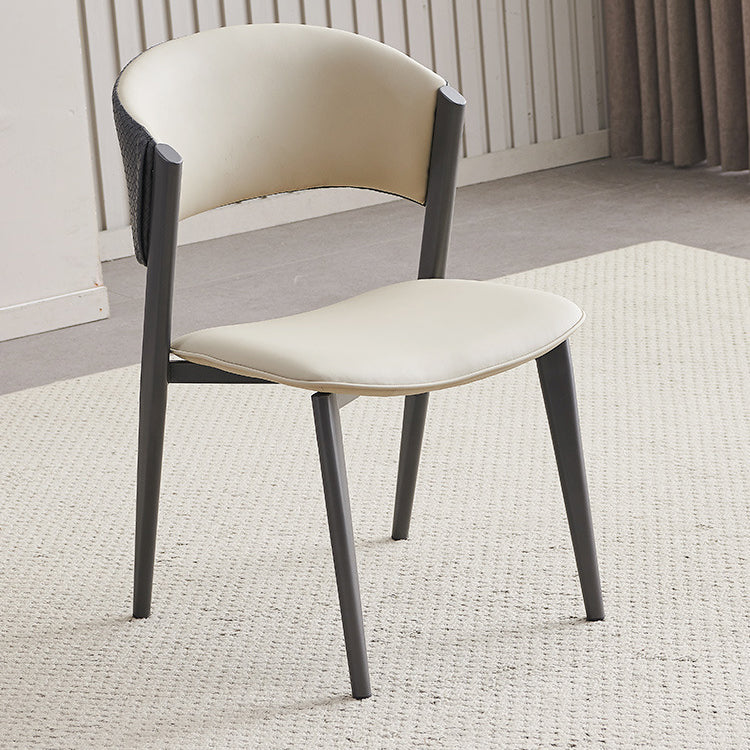 Contemporary Scandinavian Leather Carbon Steel Metal Curved Square Dining Chair With Backrest For Living Room & Dining Room
