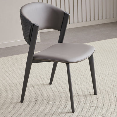 Contemporary Scandinavian Leather Carbon Steel Metal Curved Square Dining Chair With Backrest For Living Room & Dining Room