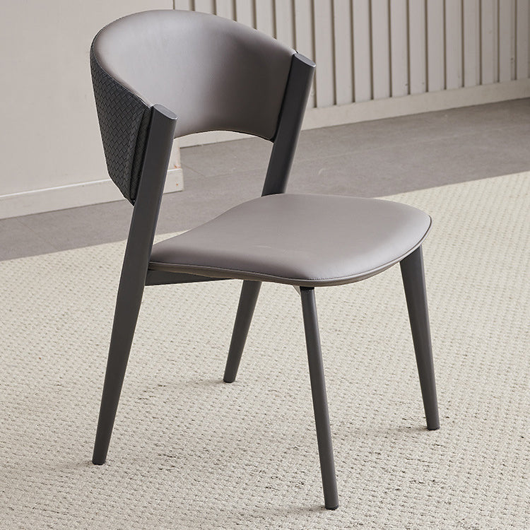 Contemporary Scandinavian Leather Carbon Steel Metal Curved Square Dining Chair With Backrest For Living Room & Dining Room