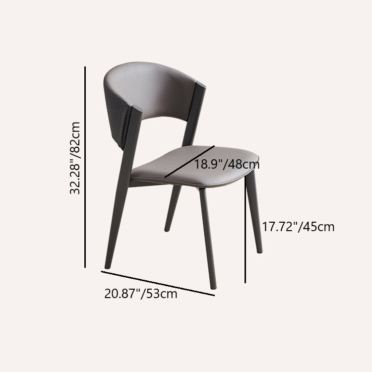Contemporary Scandinavian Leather Carbon Steel Metal Curved Square Dining Chair With Backrest For Living Room & Dining Room