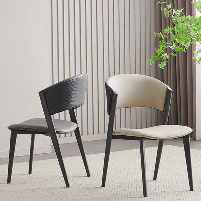 Contemporary Scandinavian Leather Carbon Steel Metal Curved Square Dining Chair With Backrest For Living Room & Dining Room