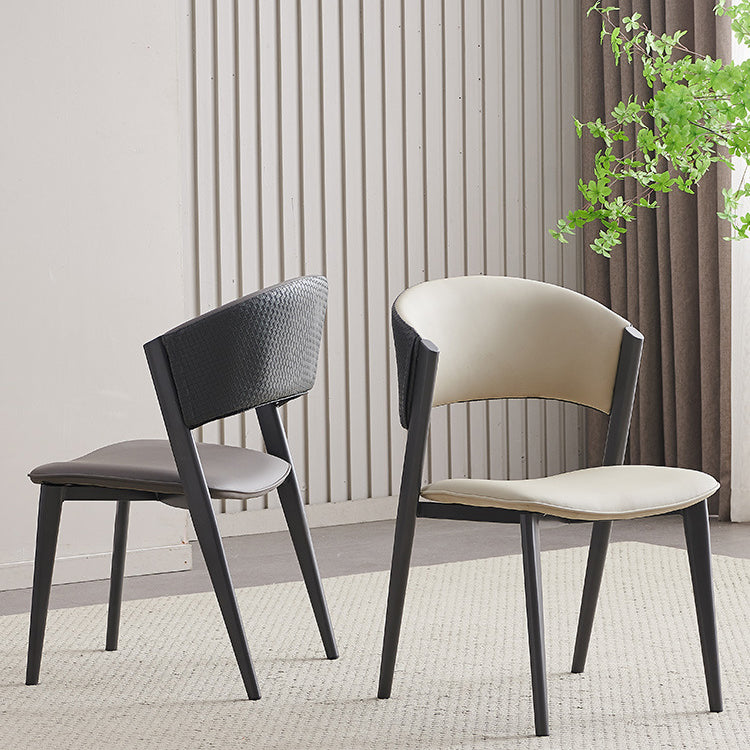 Contemporary Scandinavian Leather Carbon Steel Metal Curved Square Dining Chair With Backrest For Living Room & Dining Room