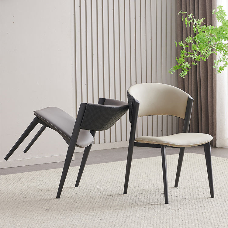 Contemporary Scandinavian PU Leather Carbon Steel Curved Square Dining Chair With Backrest For Living Room &amp; Dining Room
