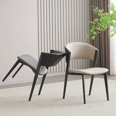 Contemporary Scandinavian Leather Carbon Steel Metal Curved Square Dining Chair With Backrest For Living Room & Dining Room