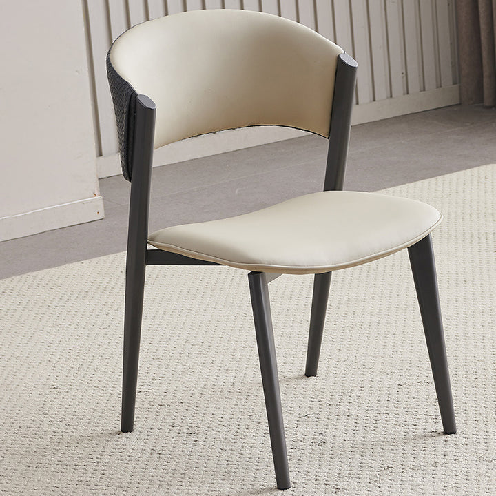 Contemporary Scandinavian PU Leather Carbon Steel Curved Square Dining Chair With Backrest For Living Room &amp; Dining Room