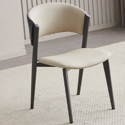 Contemporary Scandinavian Leather Carbon Steel Metal Curved Square Dining Chair With Backrest For Living Room & Dining Room