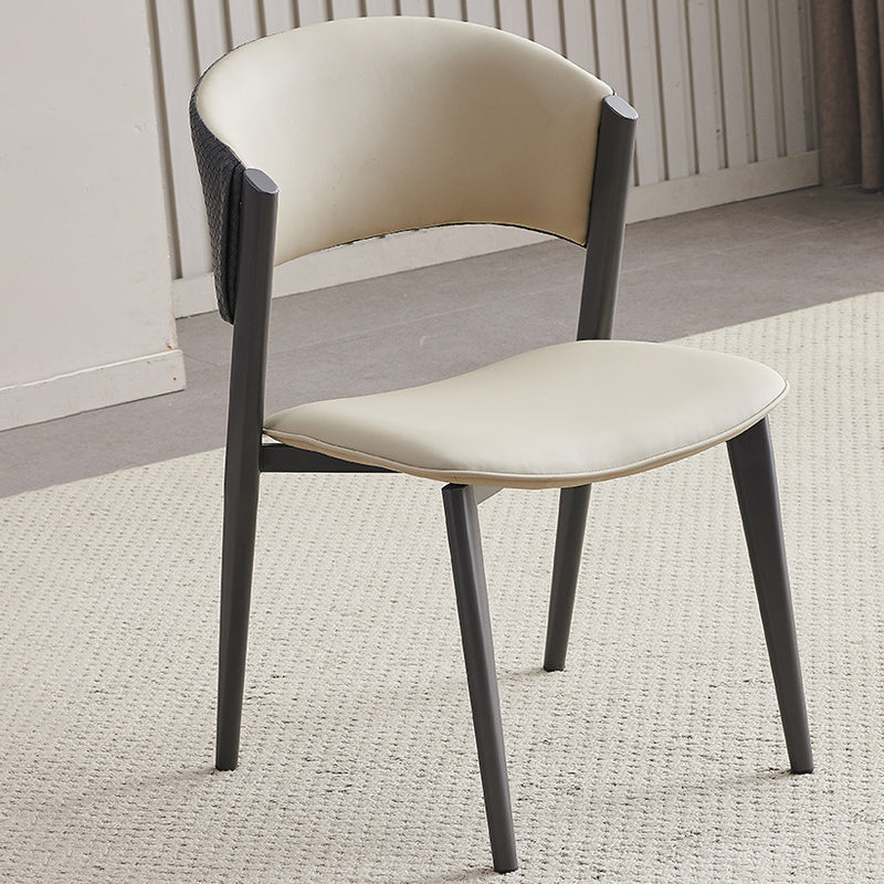 Contemporary Scandinavian Leather Carbon Steel Metal Curved Square Dining Chair With Backrest For Living Room & Dining Room