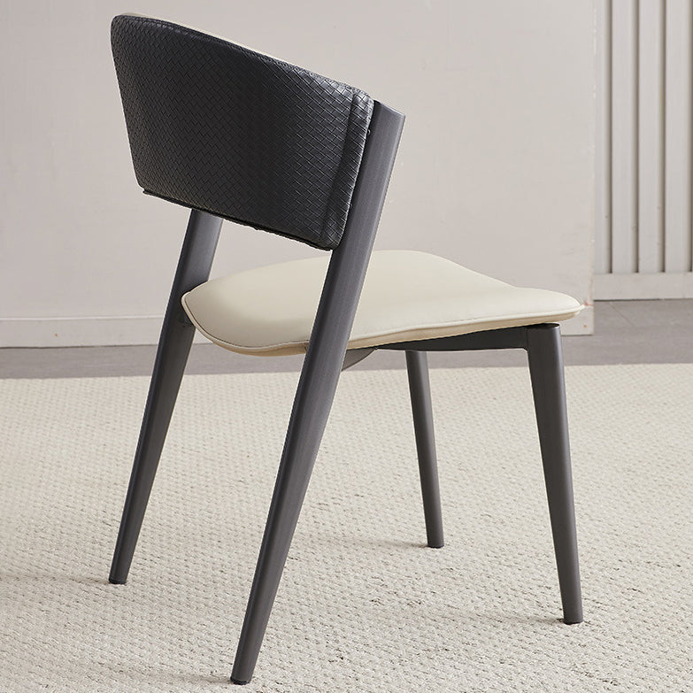 Contemporary Scandinavian Leather Carbon Steel Metal Curved Square Dining Chair With Backrest For Living Room & Dining Room
