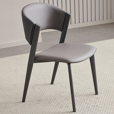 Contemporary Scandinavian Leather Carbon Steel Metal Curved Square Dining Chair With Backrest For Living Room & Dining Room