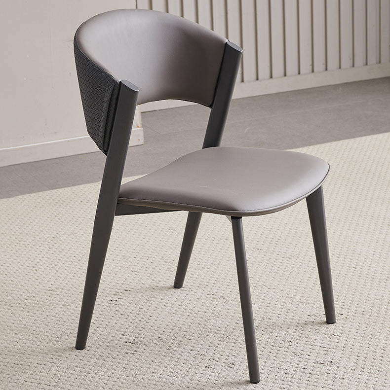 Contemporary Scandinavian Leather Carbon Steel Metal Curved Square Dining Chair With Backrest For Living Room & Dining Room