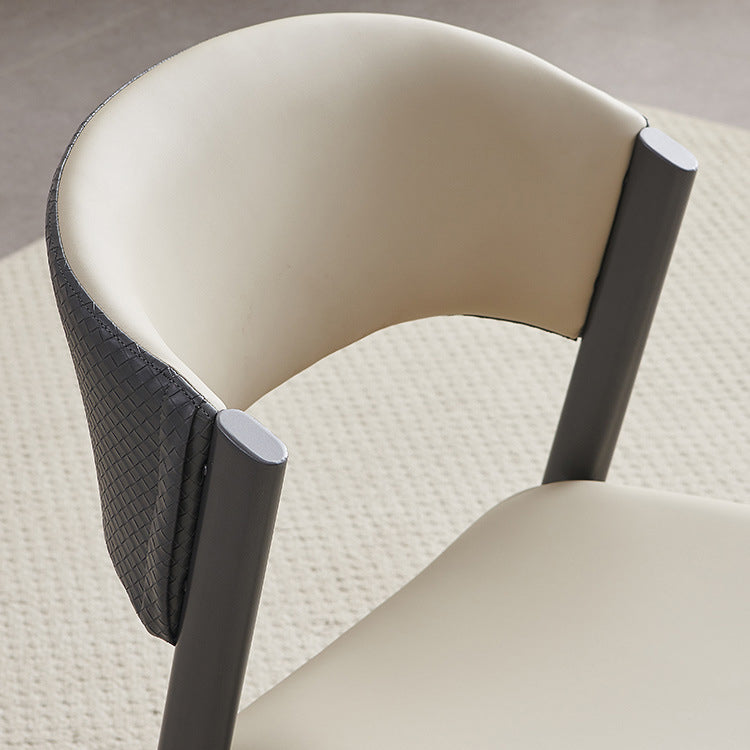Contemporary Scandinavian Leather Carbon Steel Metal Curved Square Dining Chair With Backrest For Living Room & Dining Room