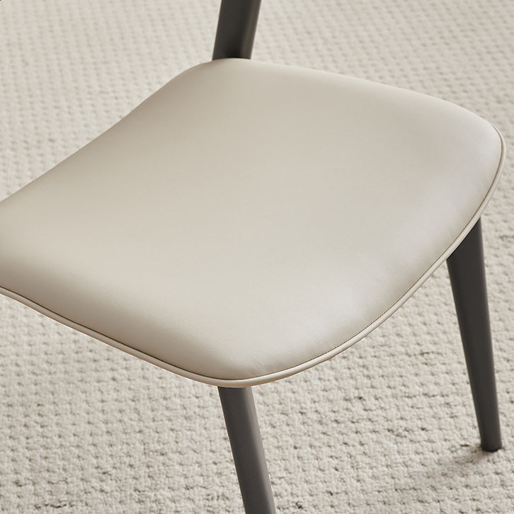 Contemporary Scandinavian Leather Carbon Steel Metal Curved Square Dining Chair With Backrest For Living Room & Dining Room