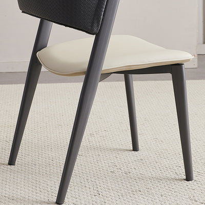 Contemporary Scandinavian Leather Carbon Steel Metal Curved Square Dining Chair With Backrest For Living Room & Dining Room