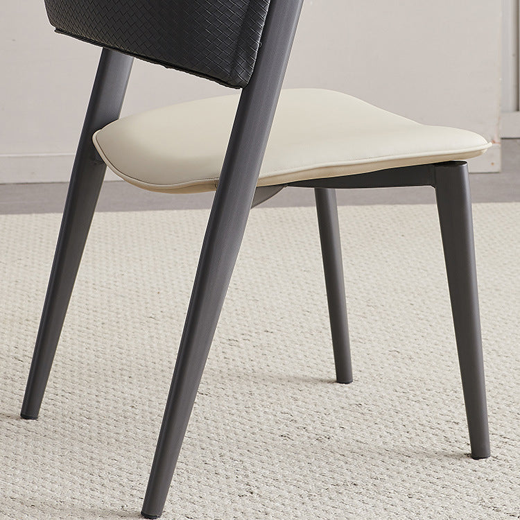 Contemporary Scandinavian Leather Carbon Steel Metal Curved Square Dining Chair With Backrest For Living Room & Dining Room