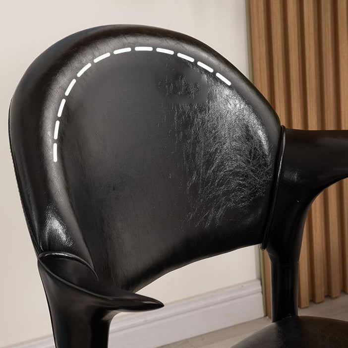 Traditional Chinese Leather Solid Wood Horn-Shaped Rounded Square Dining Chair With Curved Back For Living Room & Dining Room