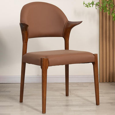 Traditional Chinese Leather Solid Wood Horn-Shaped Rounded Square Dining Chair With Curved Back For Living Room & Dining Room