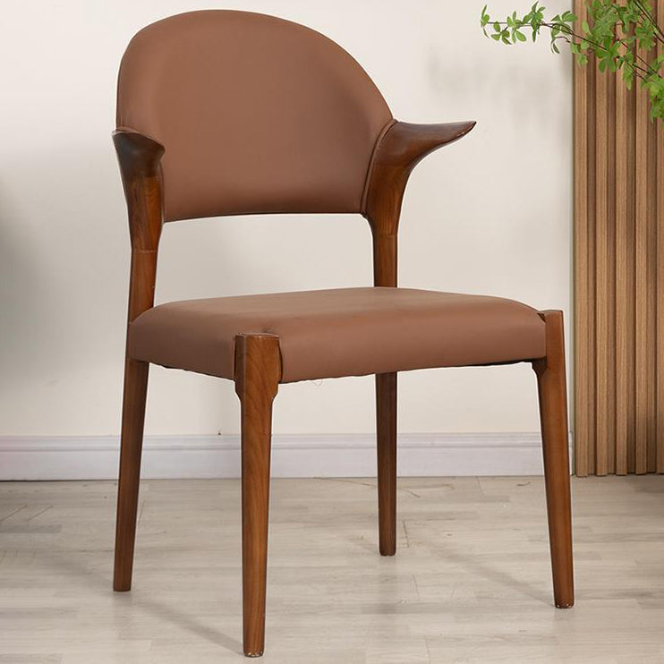 Traditional Chinese Leather Solid Wood Horn-Shaped Rounded Square Dining Chair With Curved Back For Living Room & Dining Room