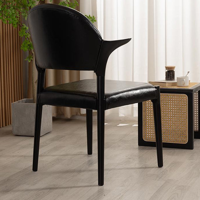 Traditional Chinese Leather Solid Wood Horn-Shaped Rounded Square Dining Chair With Curved Back For Living Room & Dining Room