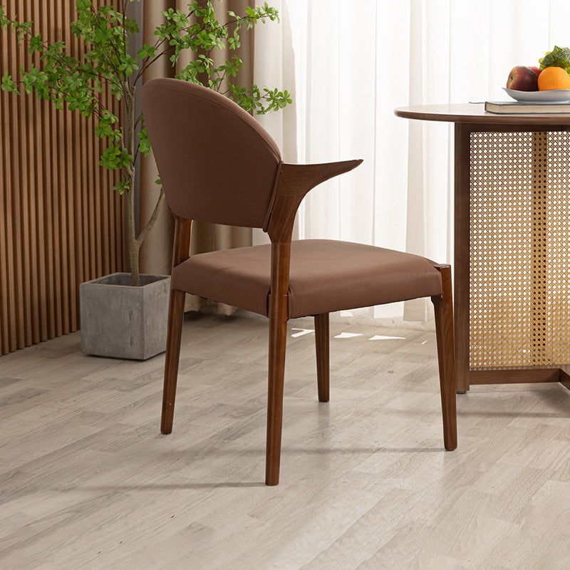 Traditional Chinese Leather Solid Wood Horn-Shaped Rounded Square Dining Chair With Curved Back For Living Room & Dining Room