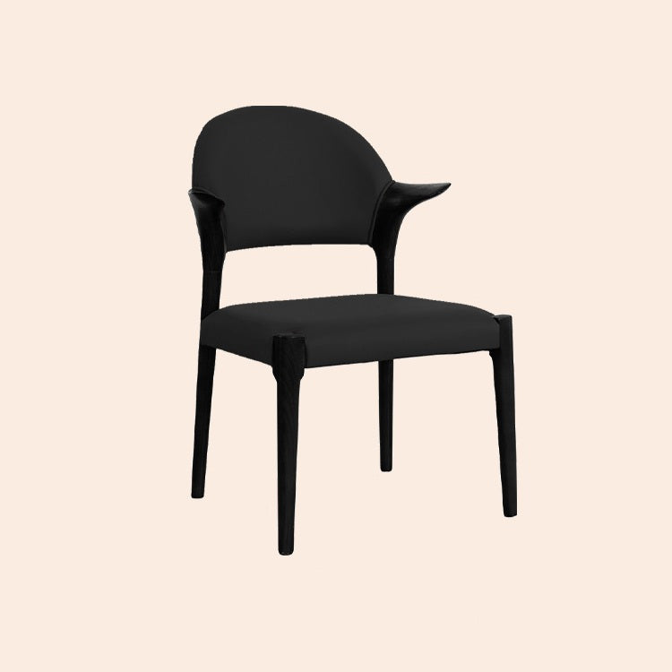 Traditional Chinese Leather Solid Wood Horn-Shaped Rounded Square Dining Chair With Curved Back For Living Room & Dining Room