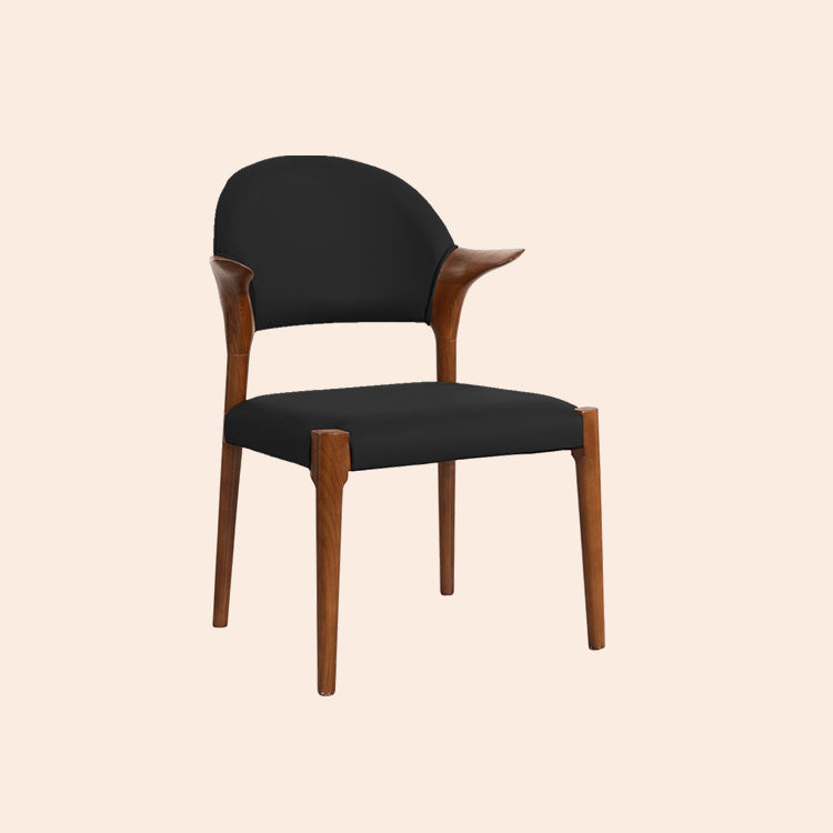 Traditional Chinese Leather Solid Wood Horn-Shaped Rounded Square Dining Chair With Curved Back For Living Room & Dining Room
