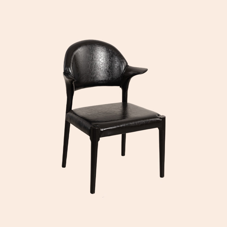 Traditional Chinese Leather Solid Wood Horn-Shaped Rounded Square Dining Chair With Curved Back For Living Room & Dining Room