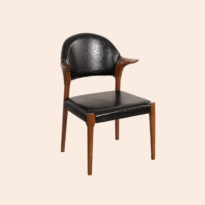 Traditional Chinese Leather Solid Wood Horn-Shaped Rounded Square Dining Chair With Curved Back For Living Room & Dining Room