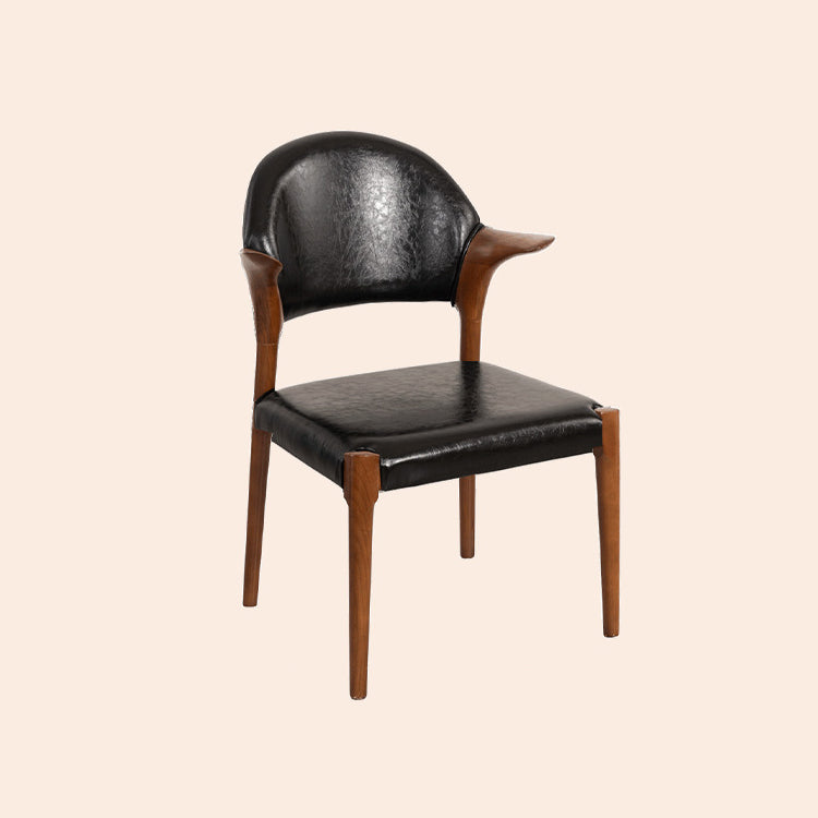 Traditional Chinese Leather Solid Wood Horn-Shaped Rounded Square Dining Chair With Curved Back For Living Room & Dining Room