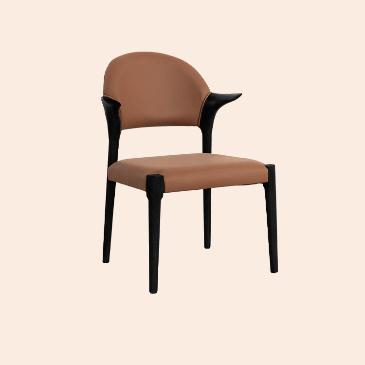 Traditional Chinese Leather Solid Wood Horn-Shaped Rounded Square Dining Chair With Curved Back For Living Room & Dining Room