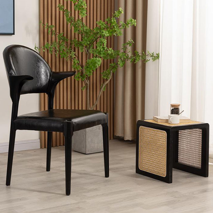 Traditional Chinese Leather Solid Wood Horn-Shaped Rounded Square Dining Chair With Curved Back For Living Room & Dining Room
