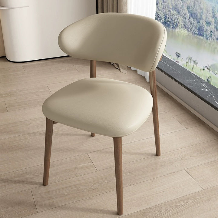 Contemporary Scandinavian Faux Leather Rubberwood Curved Horn Rounded Square Dining Chair With Ergonomic Back For Living Room &amp; Dining Room