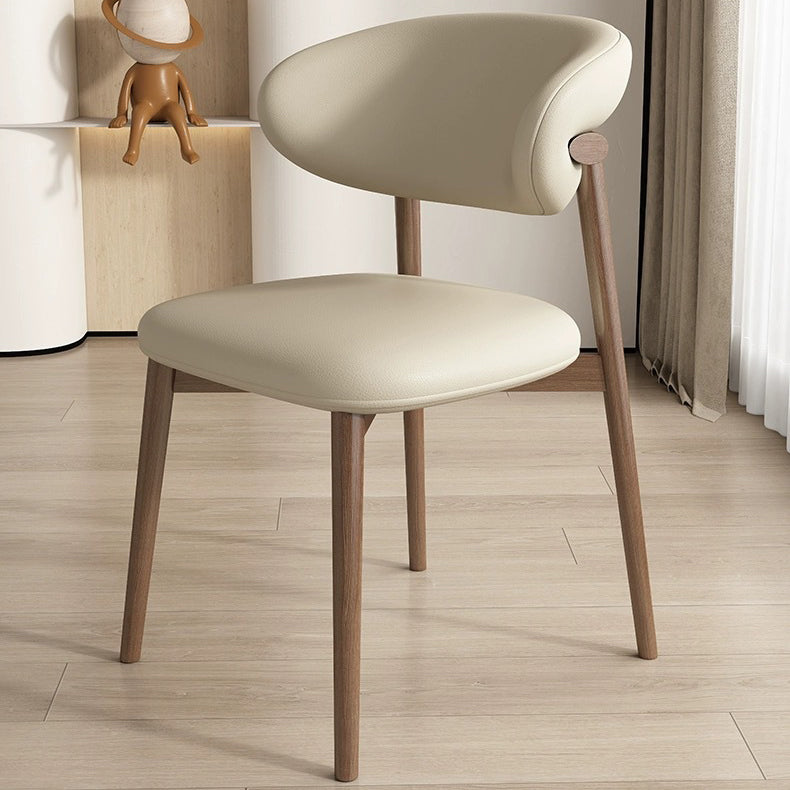 Contemporary Scandinavian Leather Solid Wood Curved Horn Rounded Square Dining Chair With Ergonomic Back For Living Room & Dining Room